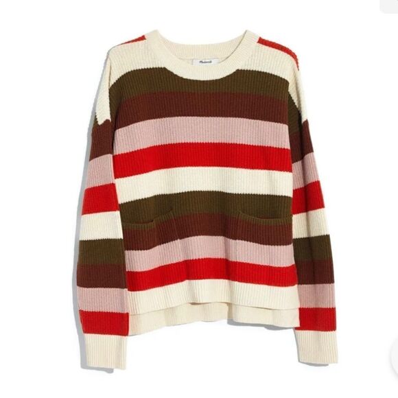 Madewell Patch Pocket Crewneck Striped Pullover Sweater in Walton Stripe J8781 - Picture 3 of 8
